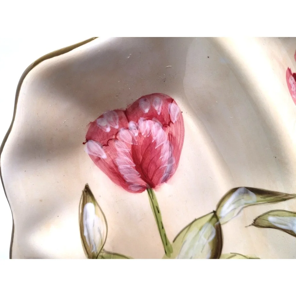 STYLE EYES By Baum Bros Divided Serving Platters Pink Tulips - Beautiful!